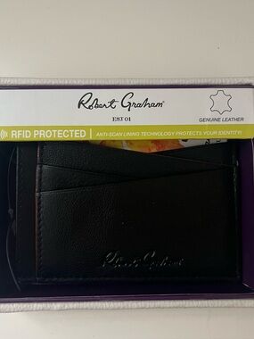 ROBERT GRAHAM NWT MEN’S GENUINE LEATHER RFID CARD HOLDER BLACK